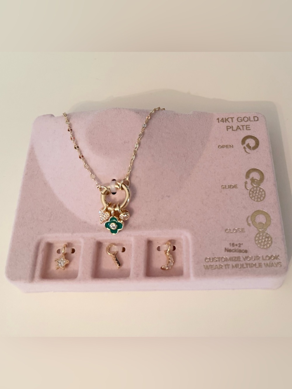 NEW charm bar 14KT gold plate necklace set